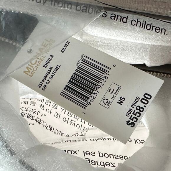 MICHAEL KORS Sheila Small Satchel Handbag Crossbody Embossed Purse Silver NWT - Picture 5 of 10